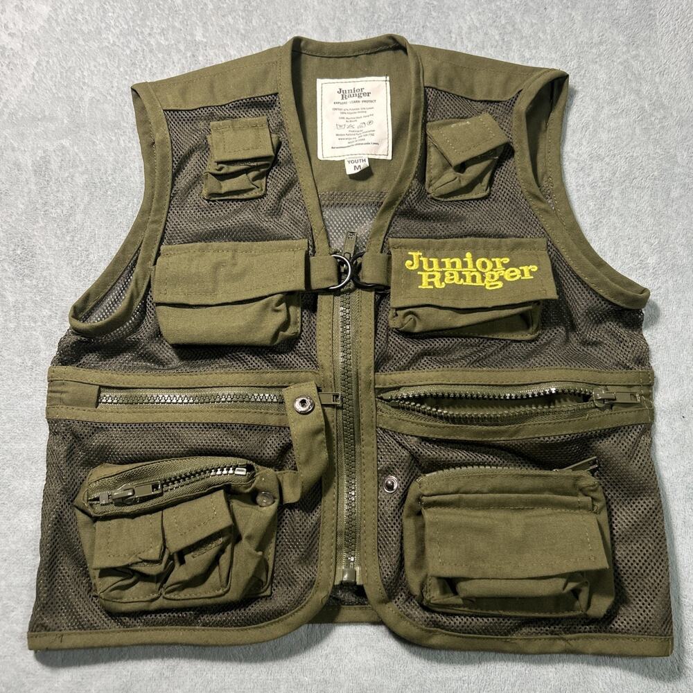 Junior Ranger Vest Youth Kids Medium Pockets Camp Hike Park Gropcore Utility